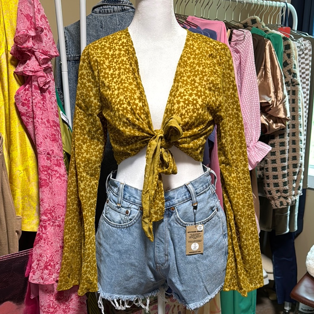 Free People Yellow Tie-Front Blouse